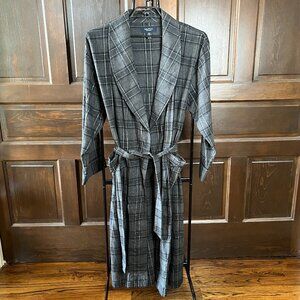 Nautica Men's Flannel Robe Size L/XL 100% Cotton Gray Plaid Looks NWOT